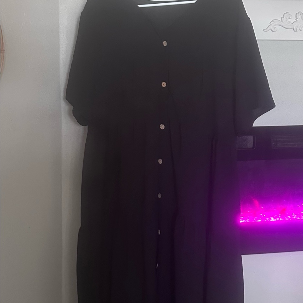 Black button down flows dress